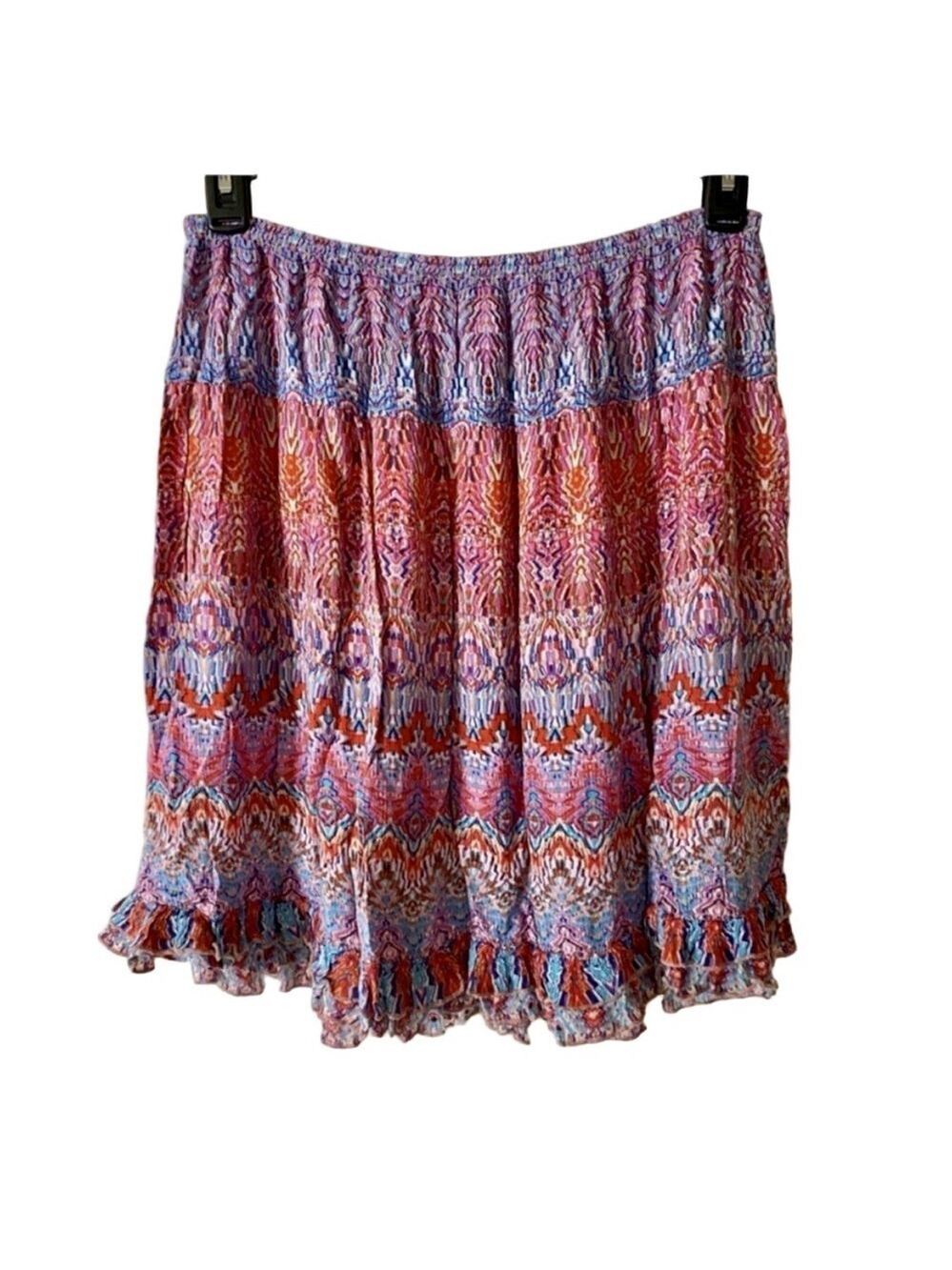 Dress Barn Boho Multi-colored Pattern Ruffle Hem Mini Skirt, M
